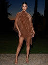 Velvet Sheath Halter Mini Formal Dresses with Fringe