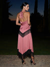 Satin A-Line Halter Midi Formal Dresses with Fringe