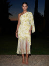 Chiffon Sheath One Shoulder Midi Formal Dresses with Fringe