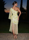 Chiffon Sheath One Shoulder Midi Formal Dresses with Fringe