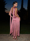 Satin Sheath Cowl Neck Midi Formal Dresses with Fringe