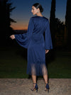 Satin Sheath V Neck Midi Formal Dresses with Fringe