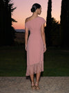 Chiffon Sheath One Shoulder Midi Formal Dresses with Fringe