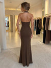 Jersey Mermaid Halter Maxi Formal Dresses with Backless