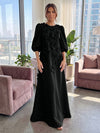 Jersey A-Line Crew Neck 3D Flowers Formal Tent/ Trapeze Dresses with Three Quarters Sleeves