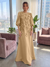 Jersey A-Line Crew Neck 3D Flowers Formal Tent/ Trapeze Dresses with Three Quarters Sleeves
