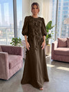 Jersey A-Line Crew Neck 3D Flowers Formal Tent/ Trapeze Dresses with Three Quarters Sleeves