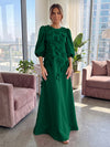Jersey A-Line Crew Neck 3D Flowers Formal Tent/ Trapeze Dresses with Three Quarters Sleeves