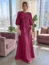 Jersey A-Line Crew Neck 3D Flowers Formal Tent/ Trapeze Dresses with Three Quarters Sleeves