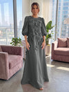 Jersey A-Line Crew Neck 3D Flowers Formal Tent/ Trapeze Dresses with Three Quarters Sleeves