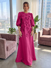 Jersey A-Line Crew Neck 3D Flowers Formal Tent/ Trapeze Dresses with Three Quarters Sleeves