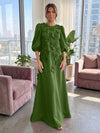 Jersey A-Line Crew Neck 3D Flowers Formal Tent/ Trapeze Dresses with Three Quarters Sleeves