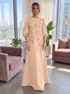 Jersey A-Line Crew Neck 3D Flowers Formal Tent/ Trapeze Dresses with Three Quarters Sleeves