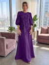 Jersey A-Line Crew Neck 3D Flowers Formal Tent/ Trapeze Dresses with Three Quarters Sleeves
