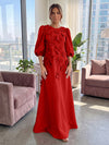 Jersey A-Line Crew Neck 3D Flowers Formal Tent/ Trapeze Dresses with Three Quarters Sleeves