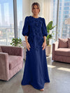 Jersey A-Line Crew Neck 3D Flowers Formal Tent/ Trapeze Dresses with Three Quarters Sleeves