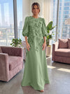 Jersey A-Line Crew Neck 3D Flowers Formal Tent/ Trapeze Dresses with Three Quarters Sleeves