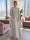 Jersey A-Line Crew Neck 3D Flowers Formal Tent/ Trapeze Dresses with Three Quarters Sleeves