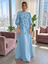 Jersey A-Line Crew Neck 3D Flowers Formal Tent/ Trapeze Dresses with Three Quarters Sleeves