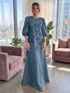 Jersey A-Line Crew Neck 3D Flowers Formal Tent/ Trapeze Dresses with Three Quarters Sleeves