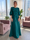 Jersey A-Line Crew Neck 3D Flowers Formal Tent/ Trapeze Dresses with Three Quarters Sleeves
