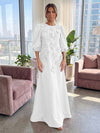 Jersey A-Line Crew Neck 3D Flowers Formal Tent/ Trapeze Dresses with Three Quarters Sleeves