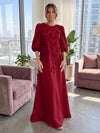 Jersey A-Line Crew Neck 3D Flowers Formal Tent/ Trapeze Dresses with Three Quarters Sleeves