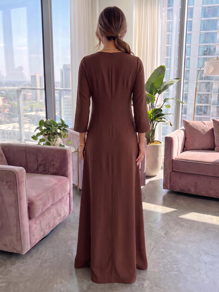 Jersey A-Line Crew Neck 3D Flowers Formal Tent/ Trapeze Dresses with Three Quarters Sleeves