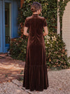 Velvet A-Line High Neck Formal Tent/ Trapeze Dresses with Short Sleeves