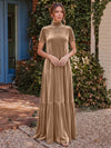 Velvet A-Line High Neck Formal Tent/ Trapeze Dresses with Short Sleeves