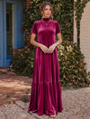 Velvet A-Line High Neck Formal Tent/ Trapeze Dresses with Short Sleeves