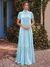 Velvet A-Line High Neck Formal Tent/ Trapeze Dresses with Short Sleeves