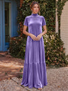 Velvet A-Line High Neck Formal Tent/ Trapeze Dresses with Short Sleeves
