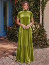 Velvet A-Line High Neck Formal Tent/ Trapeze Dresses with Short Sleeves