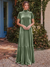 Velvet A-Line High Neck Formal Tent/ Trapeze Dresses with Short Sleeves