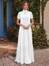 Velvet A-Line High Neck Formal Tent/ Trapeze Dresses with Short Sleeves