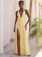 Chiffon A-Line Halter Formal Dresses with Side Slit