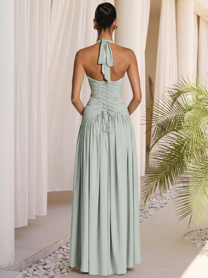 Chiffon A-Line Halter Formal Dresses with Side Slit