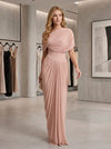 Chiffon Sheath One Shoulder Maxi Formal Dresses with Delicate Pleated