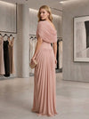 Chiffon Sheath One Shoulder Maxi Formal Dresses with Delicate Pleated