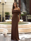 Satin Mermaid Off Shoulder Maxi Formal Dresses with Ruched