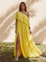 Chiffon A-Line One Shoulder Maxi Formal Dresses with Side Slit