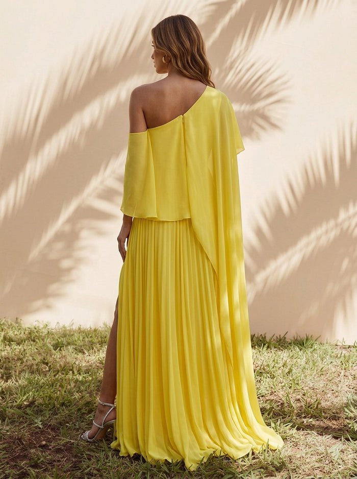 Chiffon A-Line One Shoulder Maxi Formal Dresses with Side Slit