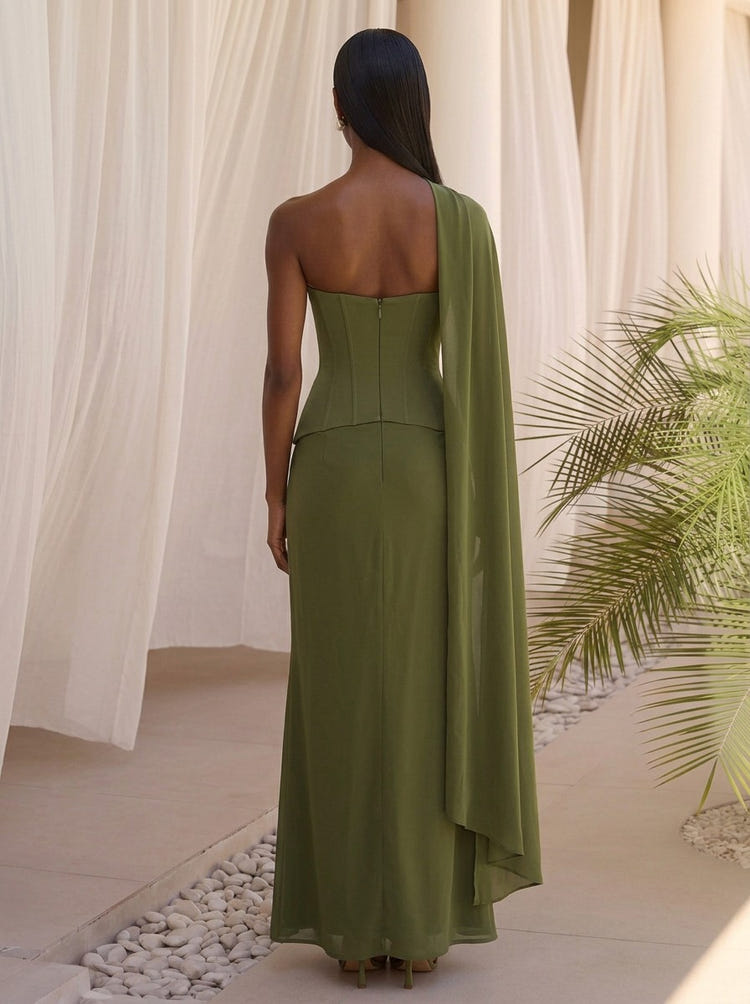 Chiffon Sheath Sweetheart Maxi Formal Dresses with Corset Bodice