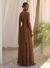 Chiffon A-Line Strapless Maxi Formal Dresses with Delicate Pleated