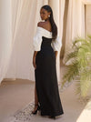 Satin Sheath Off Shoulder Maxi Formal Dresses with Side Slit