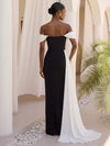 Satin Sheath Off Shoulder Maxi Formal Dresses with Draped Side Sash