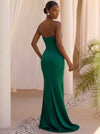 Satin Mermaid Strapless Maxi Formal Dresses with Side Waist Ruched