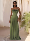 Chiffon A-Line Strapless Maxi Formal Dresses with 3D Flowers