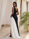 Jersey Mermaid Crew Neck Maxi Formal Dresses with Side Slit